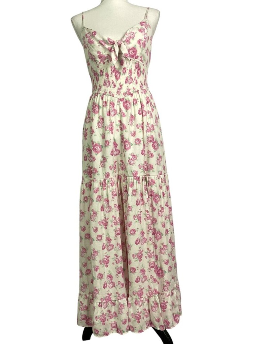 Altar'd State Fiona Floral Smocked Maxi Dress Medium Pink Rose Print Tiered